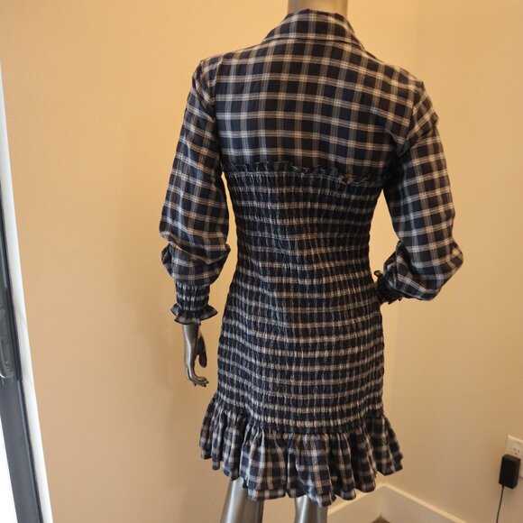 Veronica Beard Kelsey Dress Plaid Gauze Shirred Mini Size 4 New Tag $448 - Picture 4 of 8